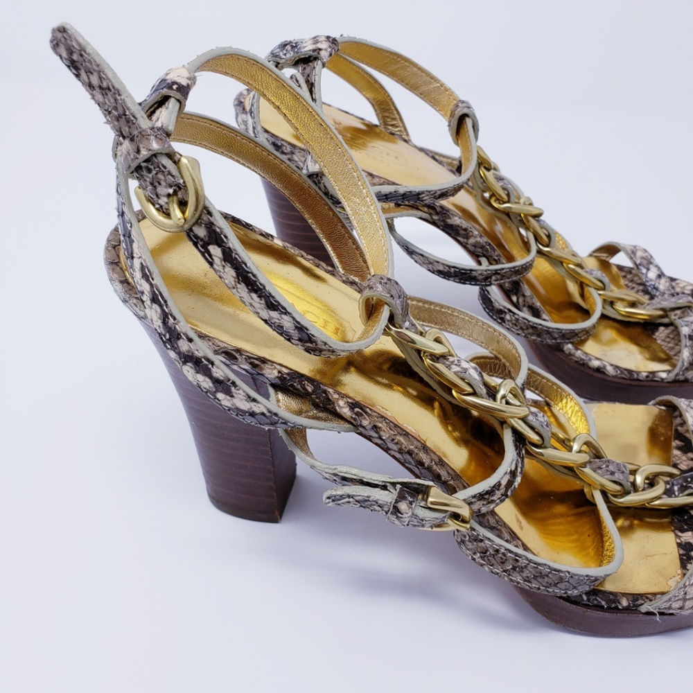 Coach Libertie Python Gold T Strap Gladiator Heels - image 6